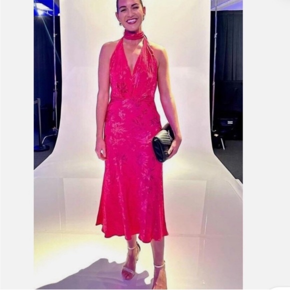 Zara JACQUARD MIDI DRESS BOW - FUCHSIA - Picture 12 of 12